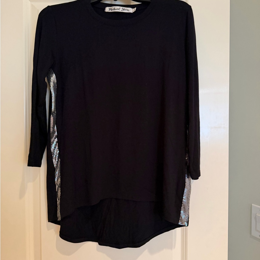 Michael Stars Black 3/4 Sleeve Top with Silver Side Trim